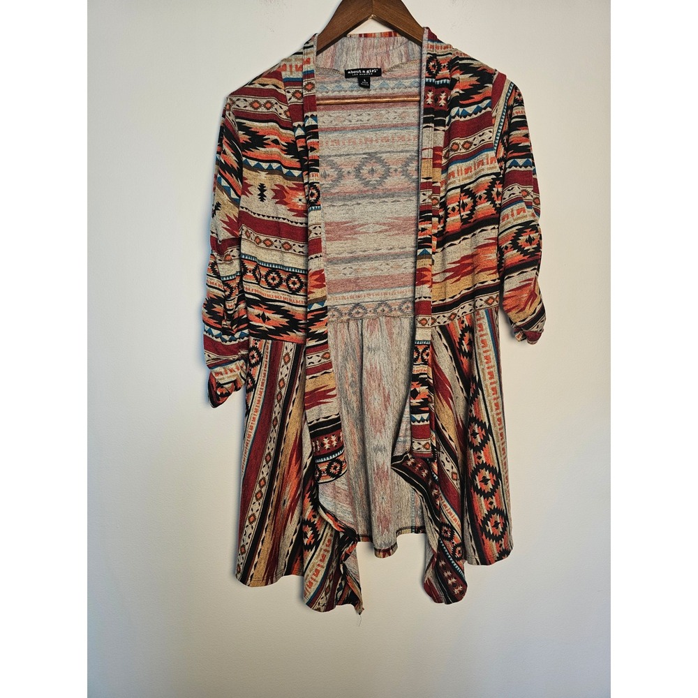 [Southwestern‎ Boho] about a girl Cardigan Kids Large Multicolor Peplum Ruched